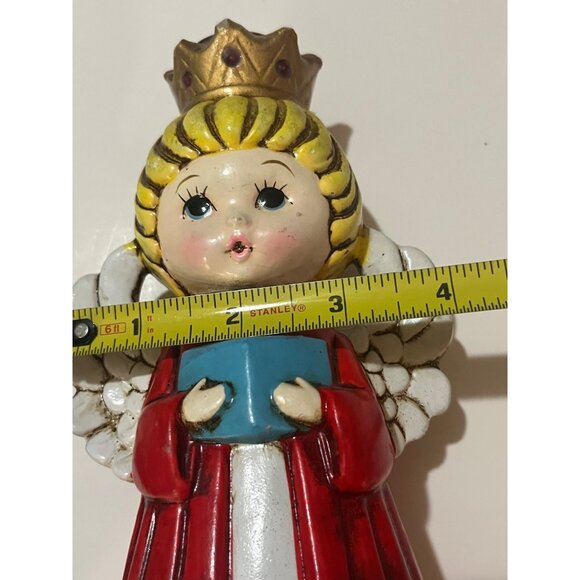 2 Homco  Angel Candleholders Red & Blue Dresses, Gold Crowns with Jewels 60-70's - Picture 5 of 11